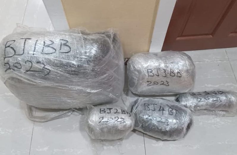 The parcels of ganja that police found near the Rosignol Stelling