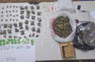 The suspected cannabis, methamphetamine and drug paraphernalia, including a scale and packaging materials, seized during a police operation in Buxton on July 20, 2025