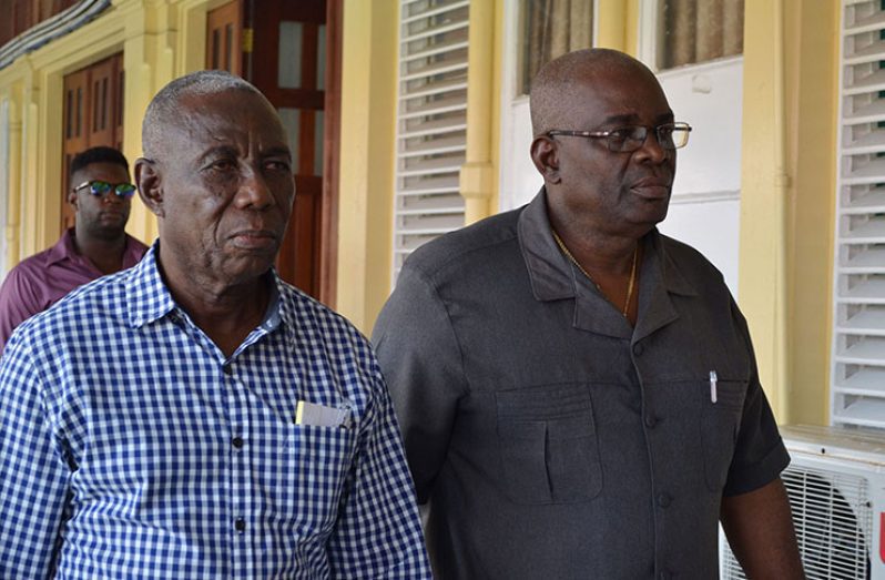 Returning Officer for Region Four (Demerara-Mahaica), Clairmont Mingo (left) and Chief Elections Officer, Keith Lowenfield