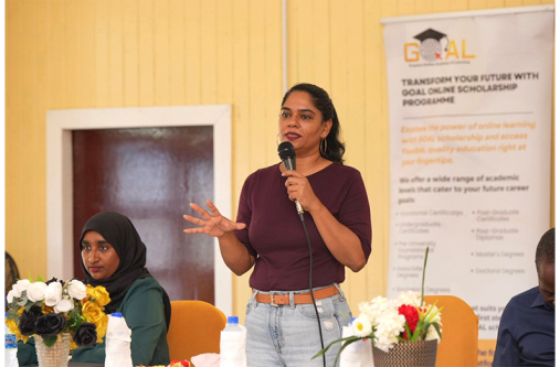 Minister of Education Sonia Parag and a team of officials, recently briefed residents of Leguan Island on the vast educational opportunities available under the Guyana Online Academy of Learning (GOAL) and the Guyana Digital School programmes. 
Expert advice, guidance, and hands-on assistance with the registration process were accessible to the residents (MoE photos)