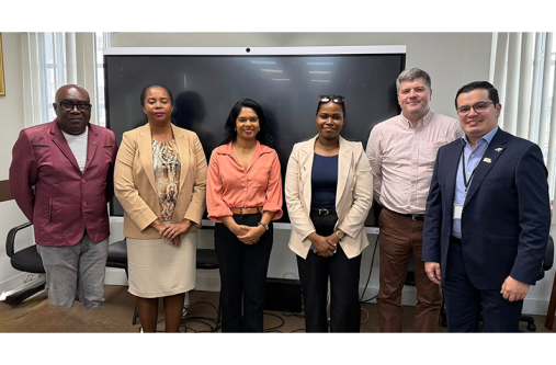 On Wednesday, Education Minister Sonia Parag met with Adam Connor from the Northern Consortium of the United Kingdom (NCUK) and Yesid Polania from Rosetta Stone to discuss new academic opportunities for Guyanese. NCUK is a global provider of pathway qualifications that guarantees students access to leading universities worldwide, while Rosetta Stone is an internationally recognised education technology company specialising in interactive language-learning software. The very fruitful engagement was facilitated by the British High Commission, and also included Chief Education Officer, Saddam Hussein; Executive Director of the National Accreditation Council, Marcel Hutson; and Chief Planning Officer, Ms. Mischka White-Griffith (MoE photo)