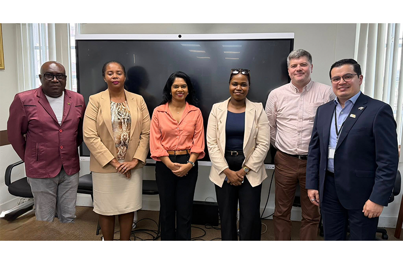 On Wednesday, Education Minister Sonia Parag met with Adam Connor from the Northern Consortium of the United Kingdom (NCUK) and Yesid Polania from Rosetta Stone to discuss new academic opportunities for Guyanese. NCUK is a global provider of pathway qualifications that guarantees students access to leading universities worldwide, while Rosetta Stone is an internationally recognised education technology company specialising in interactive language-learning software. The very fruitful engagement was facilitated by the British High Commission, and also included Chief Education Officer, Saddam Hussein; Executive Director of the National Accreditation Council, Marcel Hutson; and Chief Planning Officer, Ms. Mischka White-Griffith (MoE photo)