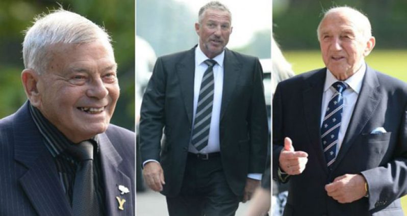 Former umpire Dickie Bird attends the memorial service along with cricketing stars Sir Ian Botham and Micky Stewart.