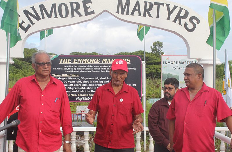 The PPP and GAWU held a brief wreath-laying ceremony on Friday to remember the Enmore Martyrs (Japheth Yohan Savory photos)