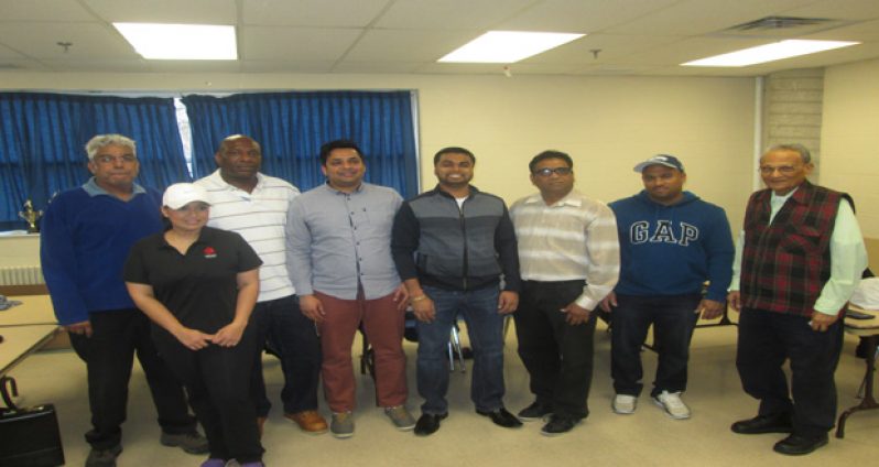 SCA executive members at last Sunday’s annual general meeting. New president Shiv Persaud is fourth from left while the lone female Abigail Rajkumar is in front.