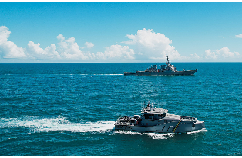 The U.S. Navy and the Guyana Defence Force (GDF) successfully completed a Passing Exercise (PASSEX) within Guyana’s territorial waters on Saturday, November 22 between USS Mahan and GDFS Shahoud . The exercise strengthened coordination between the U.S. Navy and the GDF Coast Guard, enhancing interoperability for future tactical and contingency operations with partner nations and reinforcing the U.S. and Guyana's strategic security partnership (U.S. Embassy Guyana photo)