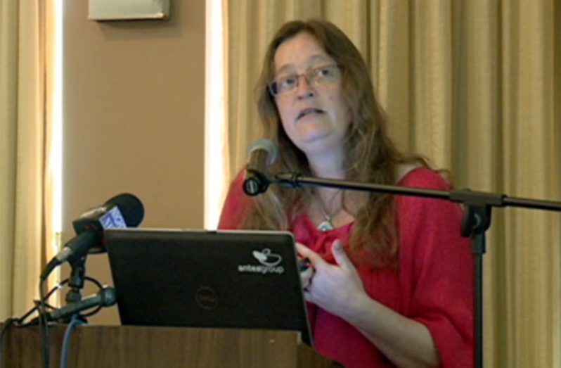 Traffic Expert, Lievense CSO, Jacqueline Mouws making her presentation on the new Demerara River Bridge feasibility study