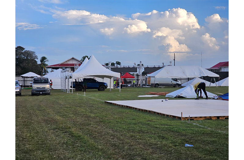 Preparations are ongoing at the Rose Hall Estate Community Ground for the annual 
Berbice Expo and Trade Fair which is expected to be officially opened this evening
