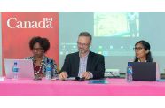 From left: FAO representative, Dr. Gillian Smith; Deputy Director and Head of Co-operation at the High Commission of Canada in Guyana, Adam Loyer, and Director of Planning at Ministry of Agriculture, Natasha Deonarine (Japheth Savory photo)