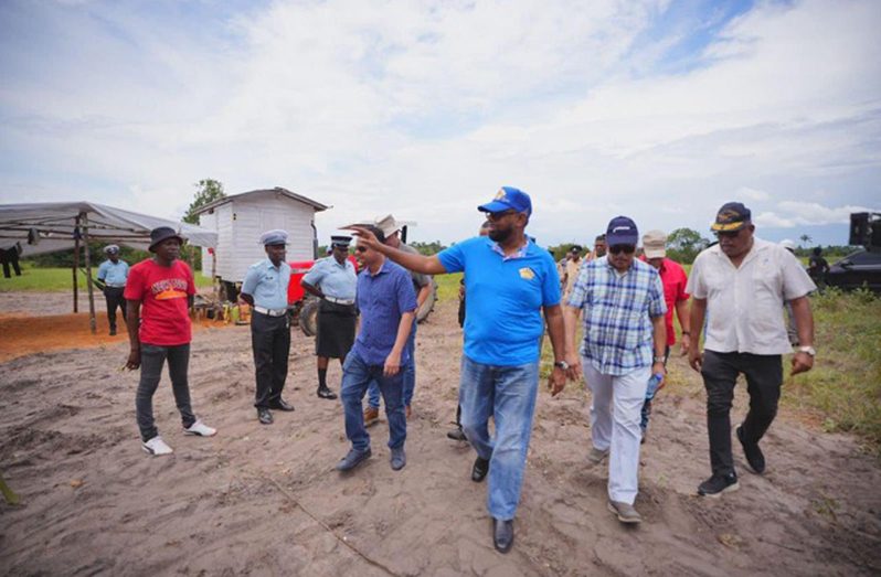 President Dr. Irfaan Ali (centre) during his recent visit to the project site (DDL photo)