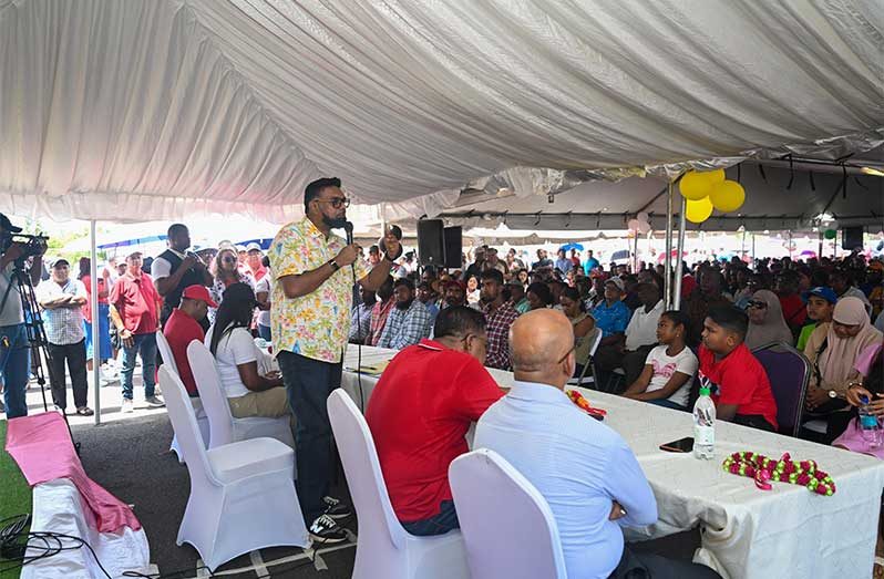 President, Dr Irfaan Ali engaging fisherfolk and farmers during Sunday’s community engagement (Office of the President photos)