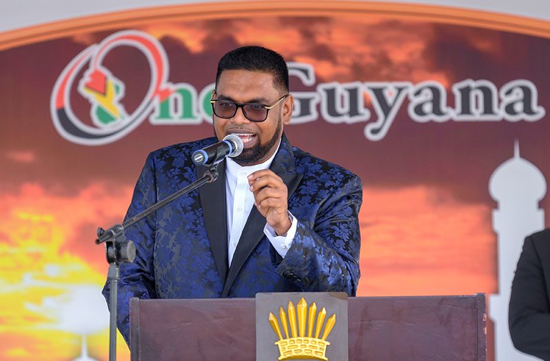President, Dr Irfaan Ali addressing those gathered at the observance of the National Day of Fasting and Prayers at the Arthur Chung Conference Centre on Friday (Delano Williams photo)