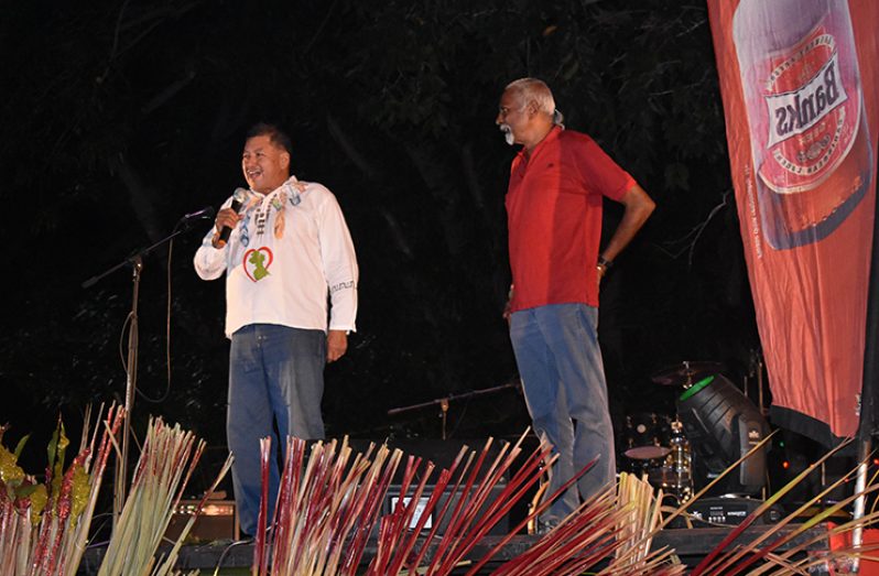 Bob on stage with Minister of Indigenous Peoples’ Affairs, Sydney Allicock at the Festival in February 2018