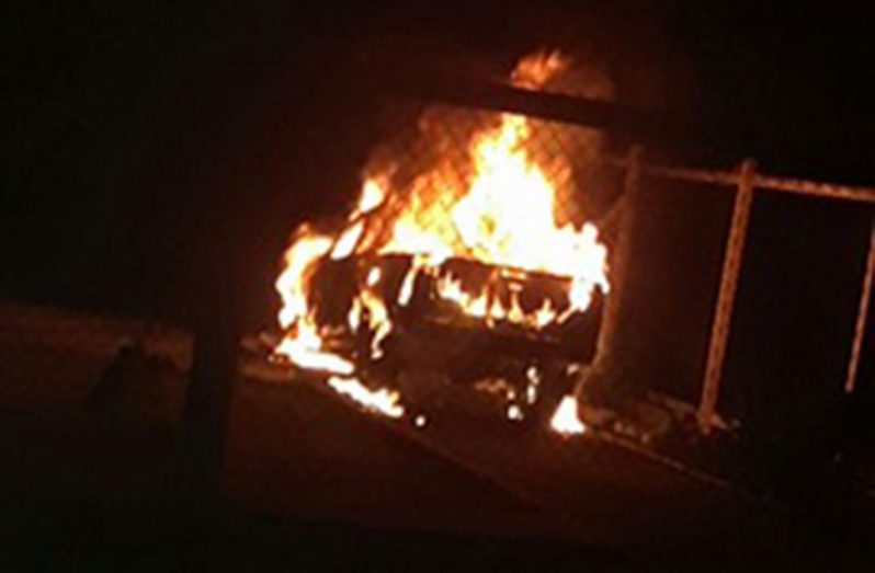 The police vehicle on fire Wednesday