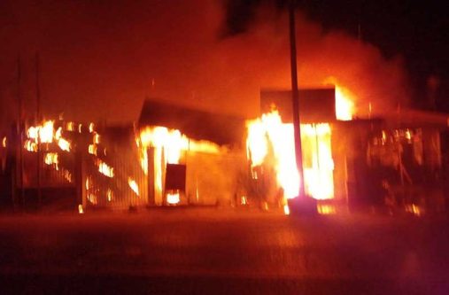 The raging fire at Bush Lot, West Coast Berbice on Monday night (GFS photo)