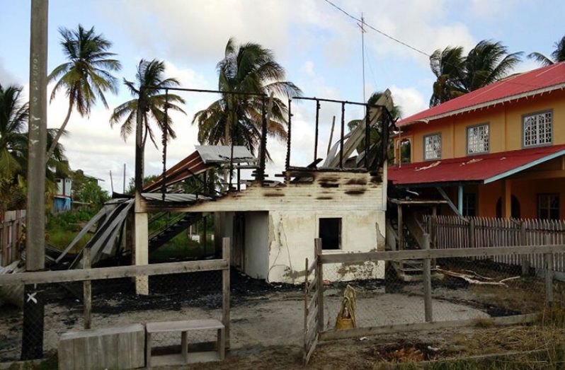 The fire-ravaged building at Lima, Essequibo Coast