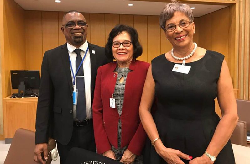 From left: PANCAP Director, Dereck Springer with Sandra Granger, First Lady of the Republic of Guyana and Vice Chair, SCLAN and Laura Tucker-Longsworth, OBE,  Speaker of the Belize House of Representatives and PANCAP Champion (PANCAP photo)