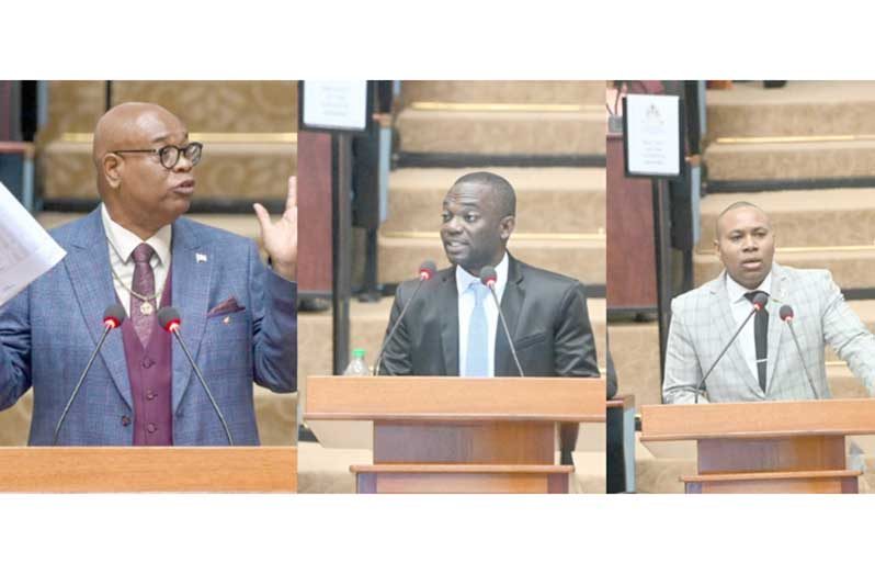 From left to right: Minister of Public Works Juan Edghill; WIN MP Dr. Andre Lewis and APNU MP Vinceroy Jordan