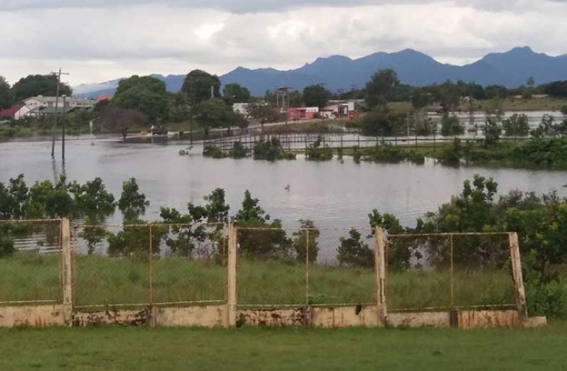 A flooded area in Old Lethem between the Lethem Power Company and the Regional Guesthouse