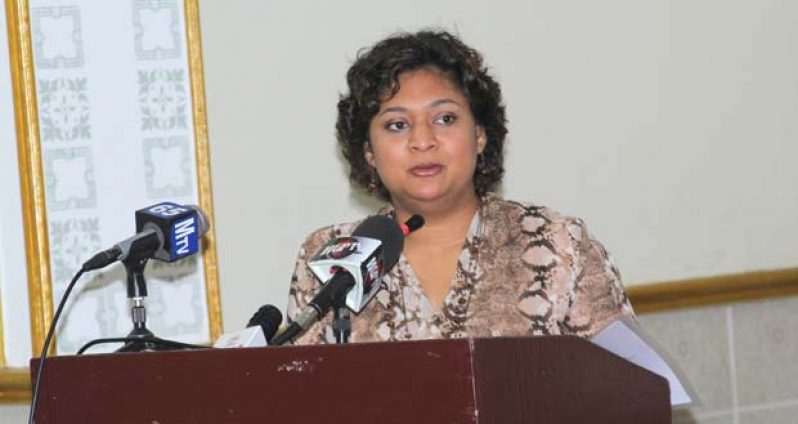 Minister Priya Manickchand addresses the forum