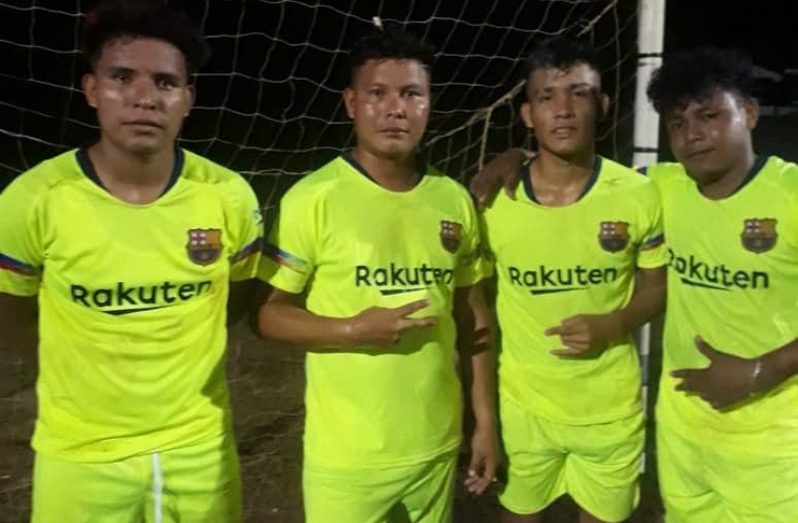 Rincon FC goal scorers: from left, Vishnu Williams, Ronald Henry, Issac Williams and Lester Fredericks.