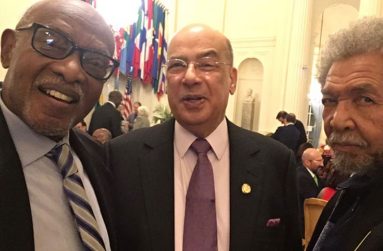 Farrier with Guyana-born Antigua and Barbuda Ambassador to the USA and OAS, Sir Ron Sanders and celebrated Guyanese artist Stanley Greaves