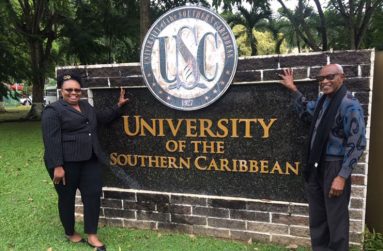 Dr Wanda Chesney with Farrier on the campus of the University of the Southern Caribbean in Trinidad, just before she left for Ghana