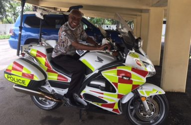 Farrier seated on one of the powerful motorcycles of the Ghana Police Service(Photo by Ghana Police Officer, Soloman Anane)
