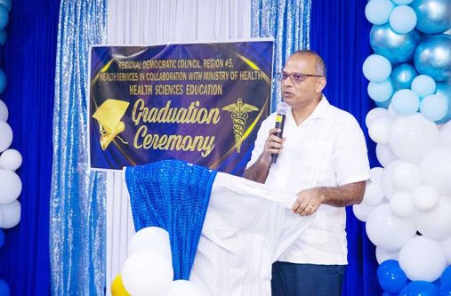 Health Minister Dr Frank Anthony as he addresses the graduates