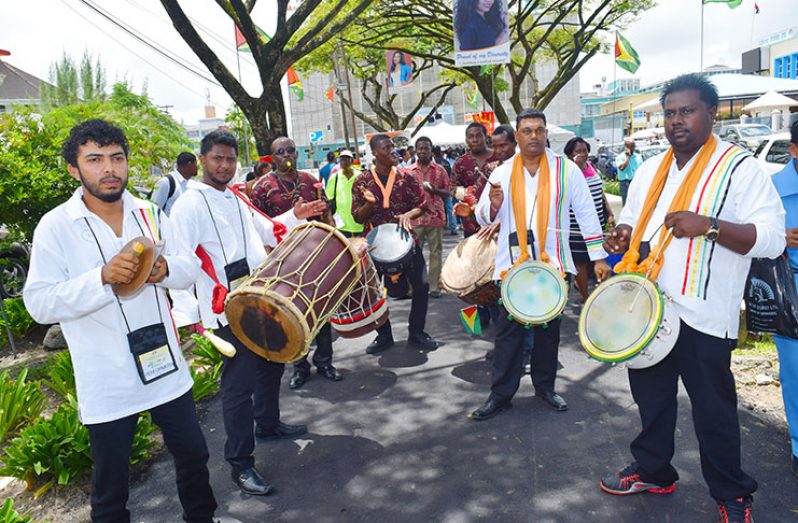 Drummers in action at the opening of Harmony Village on Main Street, Georgetown on Thursday (Cullen Bess-Nelson photo)