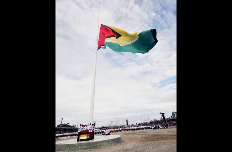 The Golden Arrowhead hoisted as Guyana celebrates
its 52nd Independence Anniversary (Adrian Narine
photo)