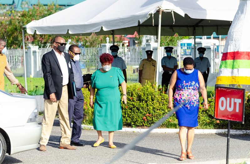 APNU+AFC high-level delegation that met with
GECOM on Saturday included: Minister of Social
Protection, Amna Ally; Minister of Public Health,
Volda Lawrence; Chief Executive Officer (CEO) of the
National COVID-19 Task Force, Joseph Harmon and
Attorney, Roysdale Forde (Delano Williams photo)