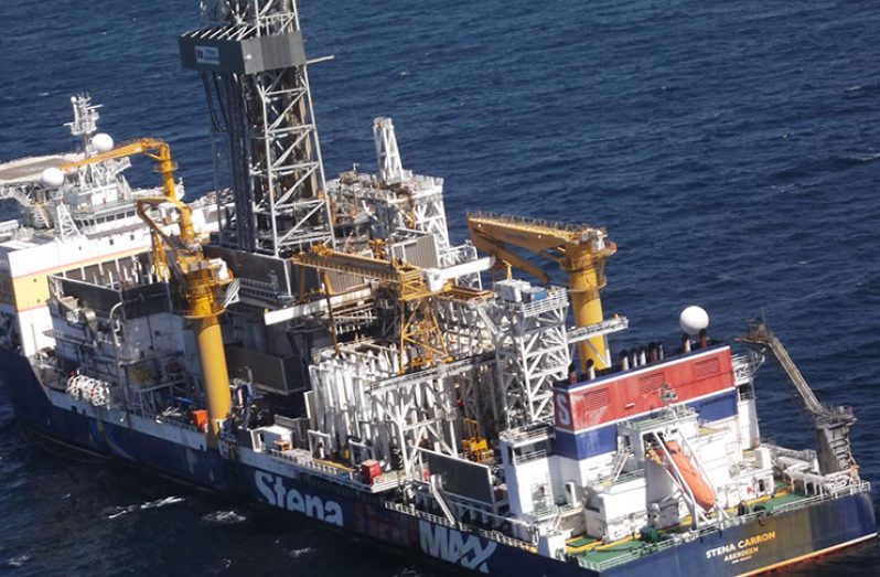 Oil Rig, Stena Carron is conducting exploratory drilling operations on the Snoek well, a new reservoir within the Stabroek Block 130 miles off the Atlantic sea-coast of Guyana (OPM photo)