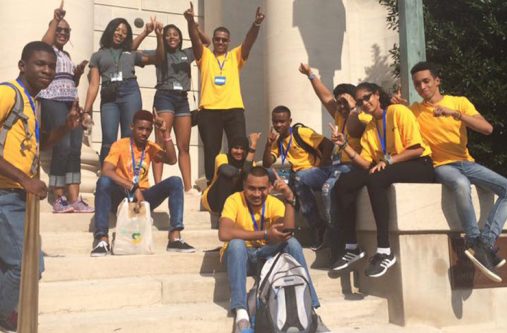 Guyana ended day one of the Global Robot Championship as the number one team after three rounds of competition in which 165 teams
representing 157 countries are participating. In photo are jubilant members of Team Guyana after the first day activities