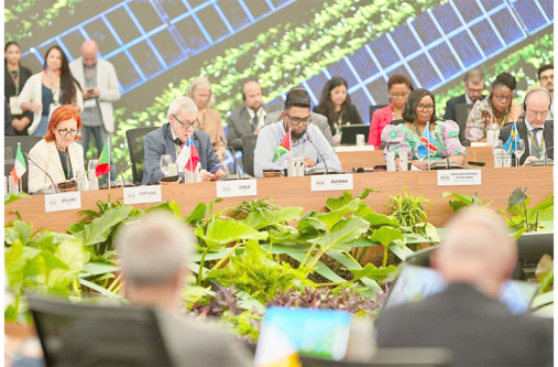 President Dr. Irfaan Ali participated in a roundtable discussion focused on energy transition at the United Nations Framework Convention on Climate Change
(UNFCCC) Conference of Parties (COP30) in Belém, Brazil. The session was chaired by the President of the Federative Republic of Brazil, Luiz Inácio Lula da
Silva. [ Office of the President Photo]