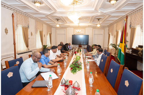 President Dr. Irfaan Ali, during a meeting on Friday, issued directives to the leadership
of the Ministry of Natural Resources and the Guyana Geology and Mines Commission
(GGMC), including that immediate action must be taken to ensure that all gold miners fully
comply with their obligations to declare all gold produced in 2025, the deregistration of all
registered dredges with no declaration, and all foreign miners operating illegally in Guyana
must be identified for prosecution and expulsion (Photo: President Dr. Irfaan Ali/Facebook)