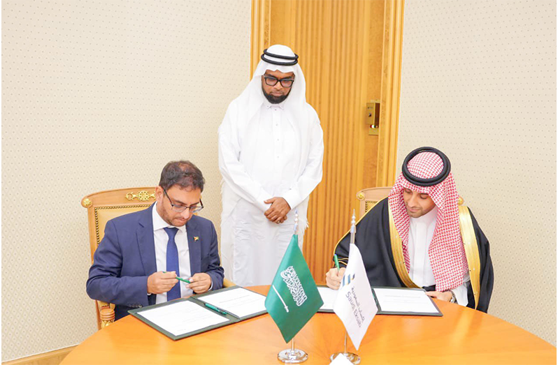 President, Dr Irfaan Ali recently witnessed the signing of a Memorandum of
Understanding between the Government of Guyana and Saudi Eksab on the
sidelines of the 9th Future of Investment Initiative (FII9) in Riyadh, Saudi Arabia.
The MoU, signed by Minister of the Public Service and Government Efficiency
Zulfikar Ally and CEO of Saudi Eksab Yazeed Al-Yahya, will explore investment
opportunities and strengthen collaboration between Guyana and Saudi Eksab
(Photo: President Irfaan Ali/Facebook)