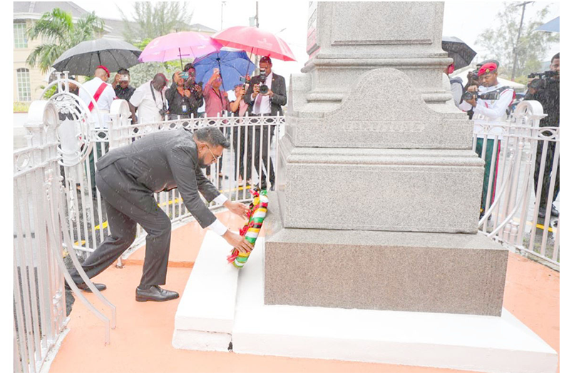 His Excellency, Dr. Mohamed Irfaan Ali, President of the Co-operative Republic of Guyana and Commander-in-Chief of the Armed Forces, on Sunday morning
led the charge in laying the ceremonial wreath in tribute to the fallen heroes of World Wars I and II (OP photos)