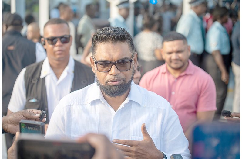 President, Dr Irfaan Ali speaking to reporters (Delano Williams photo)