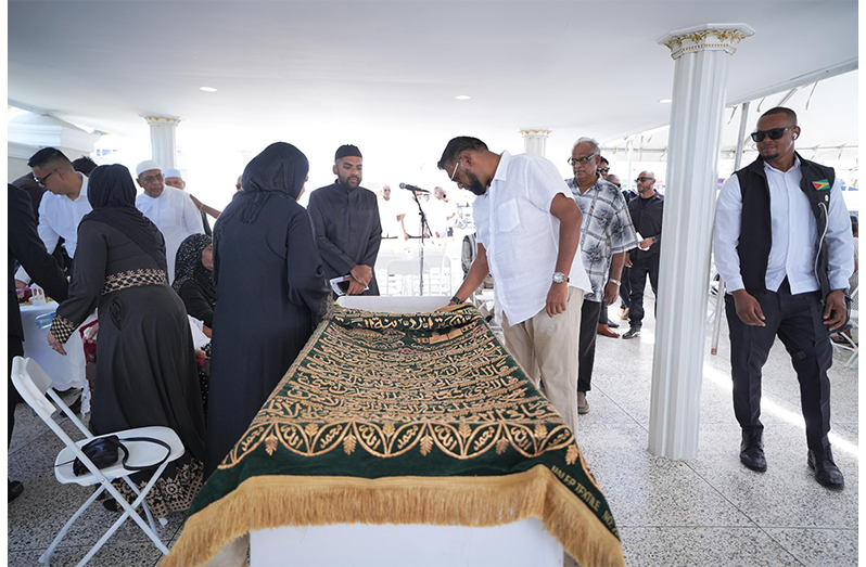 President Dr Irfaan Ali, members of his Cabinet, other government officials and party members, on Sunday, joined Agriculture Minister Zulfikar Mustapha and his family in Berbice, at the Janazah and funeral for his late father, Owal Mustapha Rahman (Photos: President Irfaan Ali/Facebook)