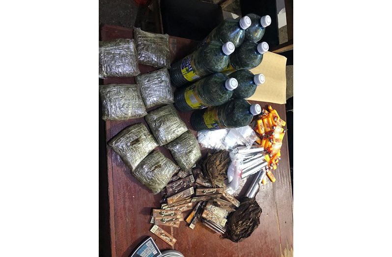 The ganja and other contraband that were found in the New Amsterdam Prison (GPF photo)