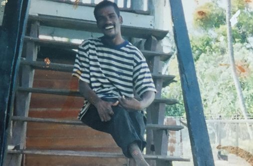 Ganpat was sitting on the parapet in front of the house when he was struck