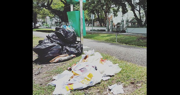 Deputy Mayor Sherod Duncan posted this photo on social media with the caption: “Bin too small? Pick up late? Trying to find the right answer.”