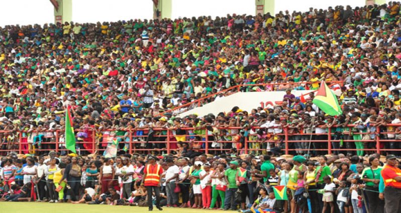 Part of the mammoth gathering at the Guyana National Stadium