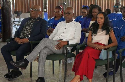 Minister of Labour Joseph Hamilton (centre) with other officials at the graduation ceremony (BIT Photo)