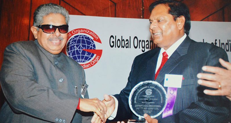 Flashback! Prime Minister Nagamootoo, in 2008, in New Delhi, India, was presented with the Merit Award by India’s Overseas Minister