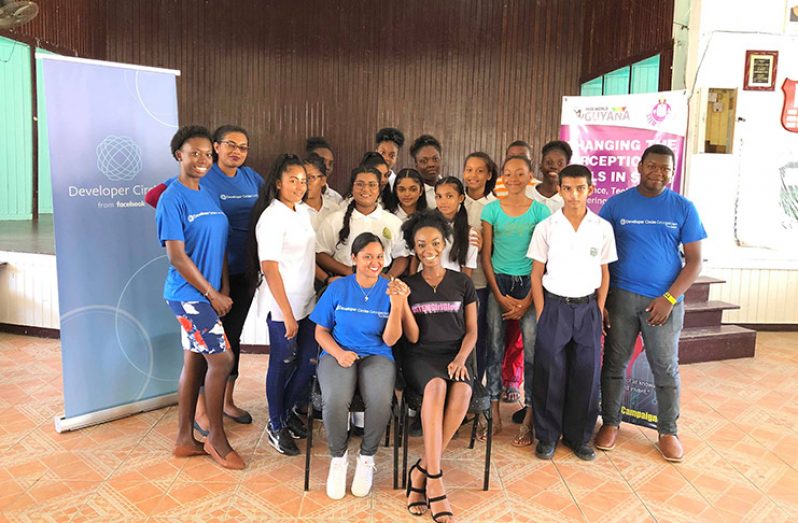 Samantha Sheoprashad, Bradley Downer and Joylyn Conway alongside the girls in attendance of the camp and Developers Circle-Facebook associates