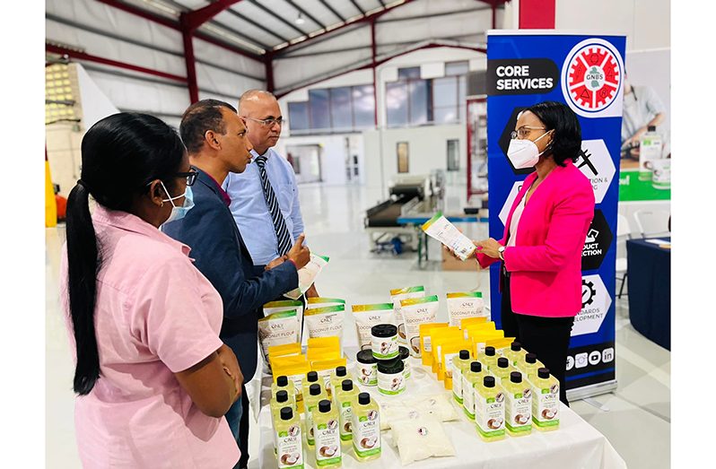 (From left) Executive Director (Ag) of GNBS, Ramrattie Karan; GM of PGI Lesley Ramlall; Executive Director of GMSA, Nizam Hassan and Minister Oneidge Walrond at a MIG Certification in May