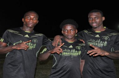 Den Amstel goal scorers (L-R) Delon Lanferman, Travis Hilliman and Andre Hector.