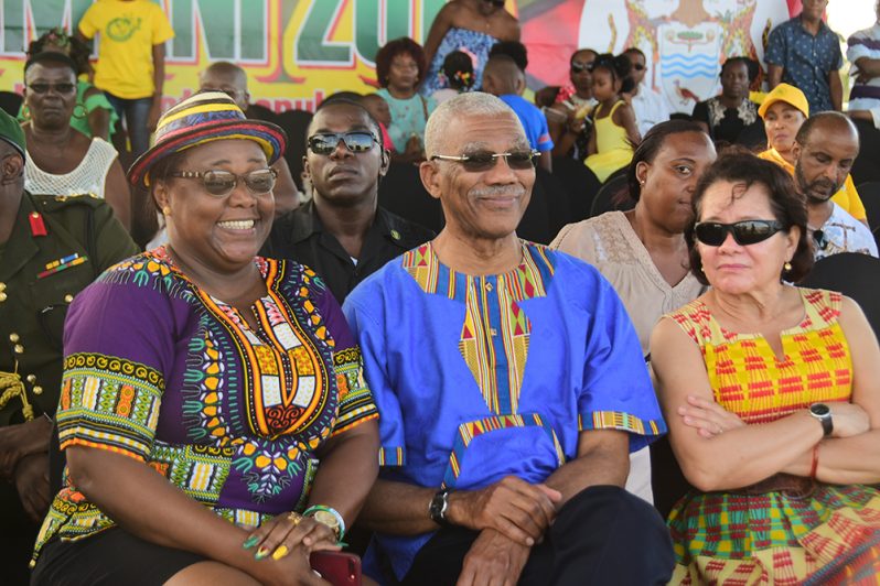 President David Granger, First Lady Mrs Sandra  Granger and Minister within the Ministry of Natural Resources, Simona Broomes